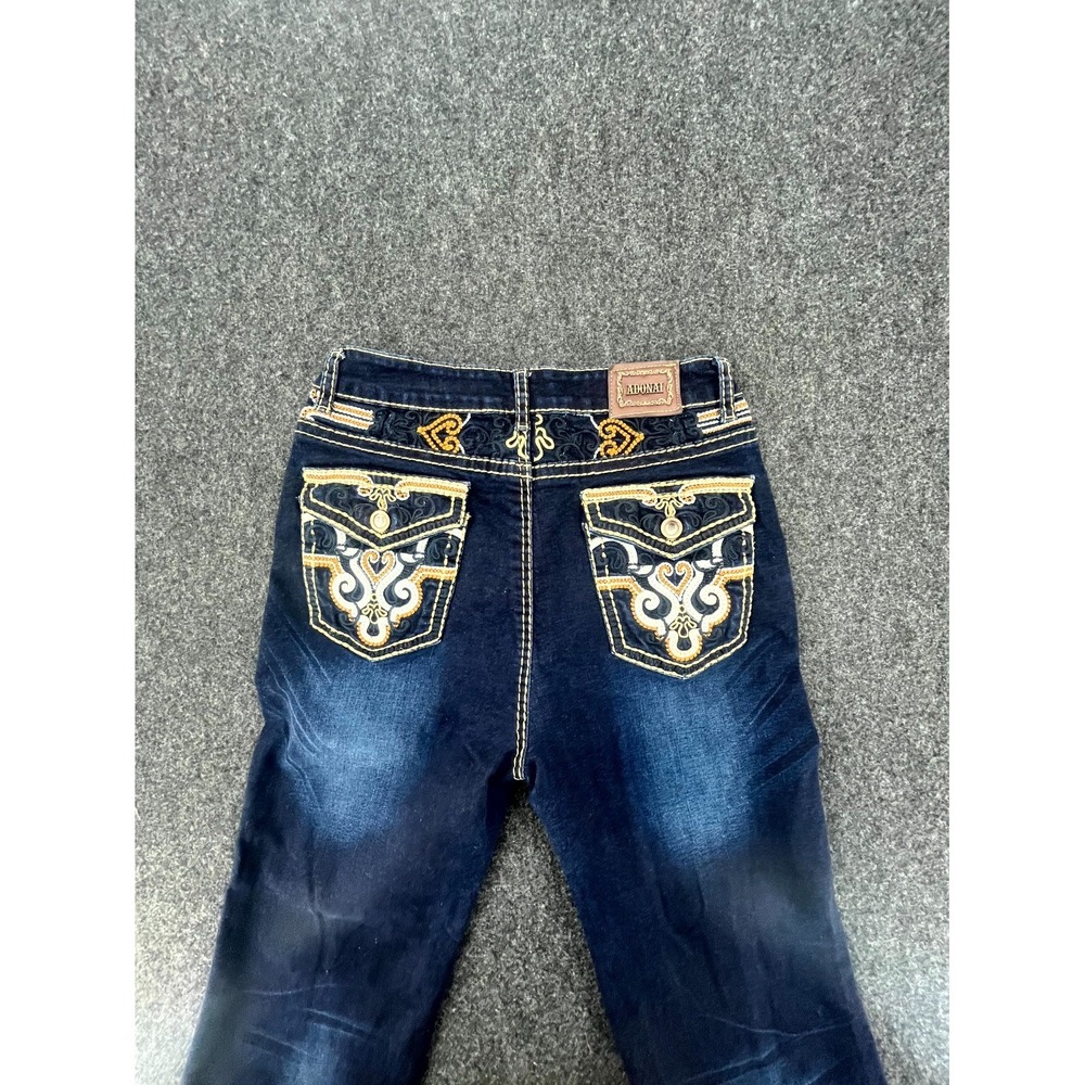 Adonai Y2K Embroidered Heart Stitch Bootcut Jeans Womens 30x30 Blue Dark Wash - Picture 5 of 9